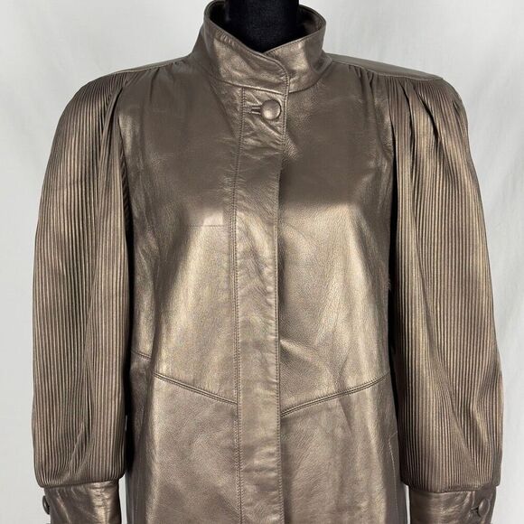 Vintage 80’s Rocco D’Amelio Leather Puff Sleeve Long Steampunk Coat - Women’s XS - Picture 5 of 8